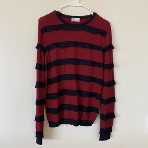 Red Valentino Stripped Black Red Crew Neck Sweater
